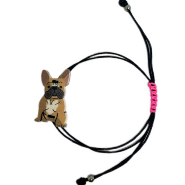 braccialetto CANE bulldog beige - filo nero - immagine 2