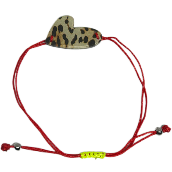 braccialetto CUORE: animalier - filo rosso