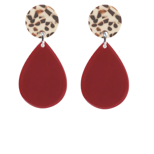 orecchini GOCCIA - bordeaux e perno dalmata beige e marrone