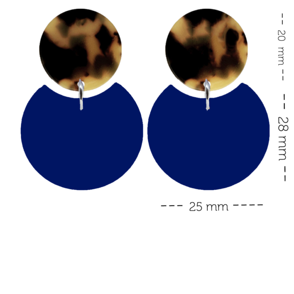 orecchini CERCHIO - blu scuro e perno tartaruga marrone e nero - immagine 3
