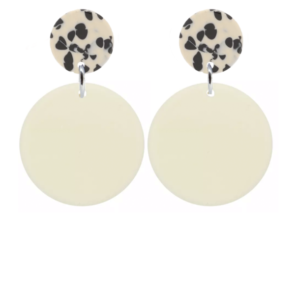 orecchini CERCHIO - bianco crema e perno dalmata beige e nero